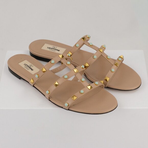 Valentino Rockstud Flat Sandal with Cabochon Stones, Rose Cannelle, EU 39 - Picture 4 of 12